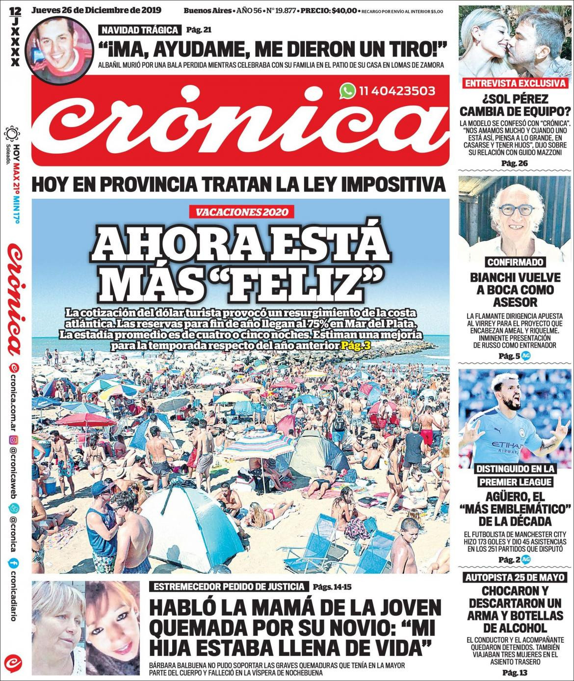 Tapas de diarios, Crónica, jueves 26 de diciembre de 2019