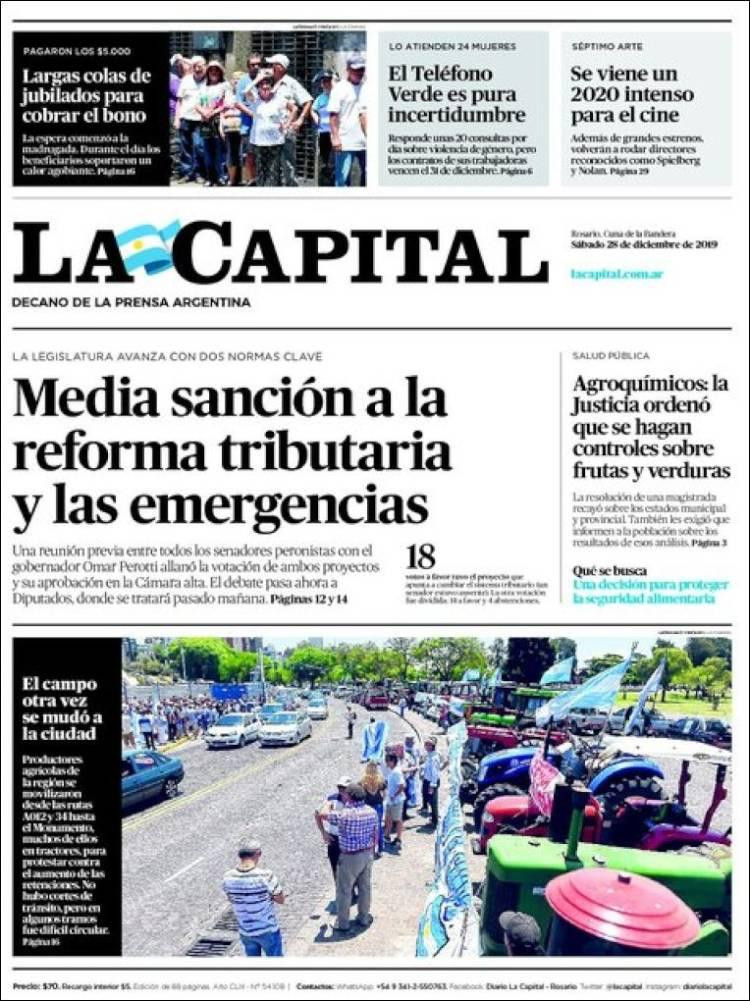 Tapas de diarios, La Capital sábado 28 de diciembre de 2019