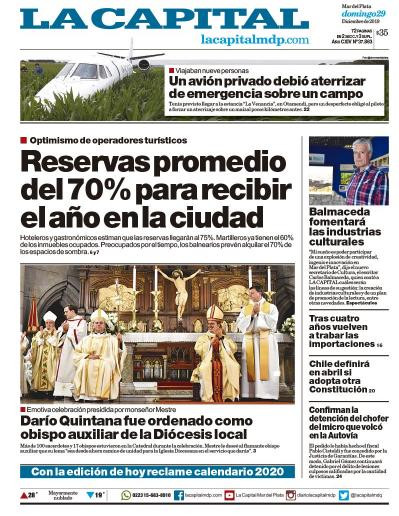 Tapa de diarios, La Capital, domingo 29 de diciembre de 2019
