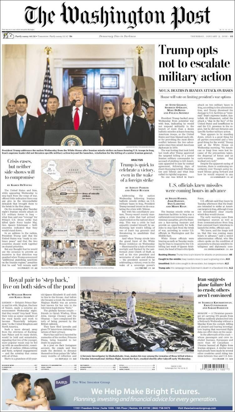 Tapas de diarios internacionales, The Washington Post jueves 9 de enero