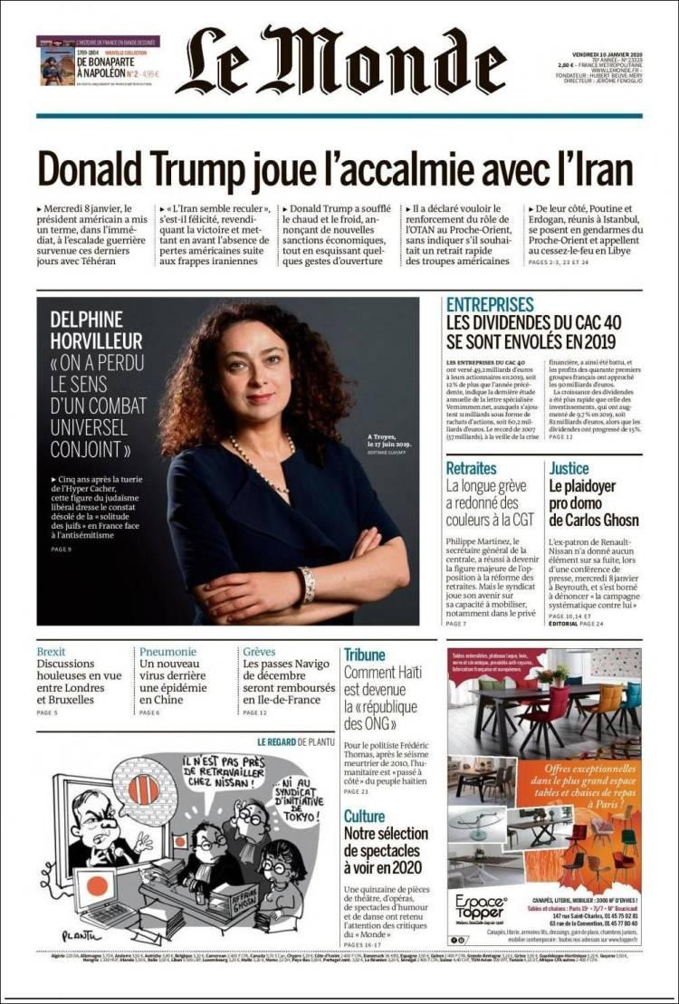 Tapas de diarios, Le Monde, viernes 10 de enero de 2020