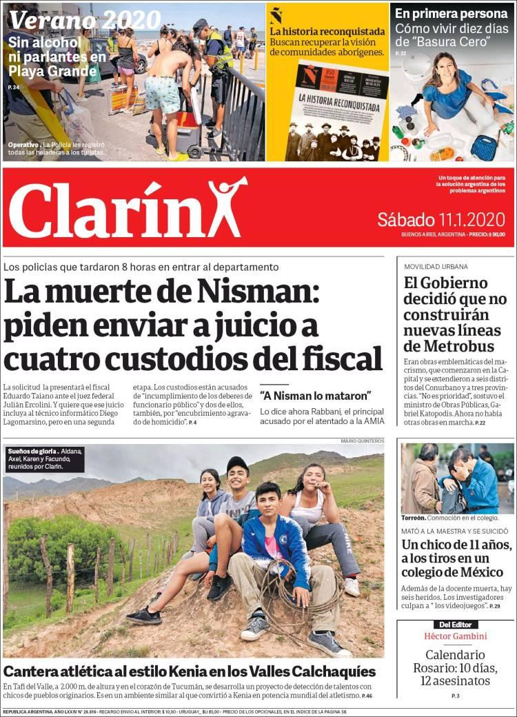 Tapas de diarios, Clarín, sábado 11 de enero de 2020