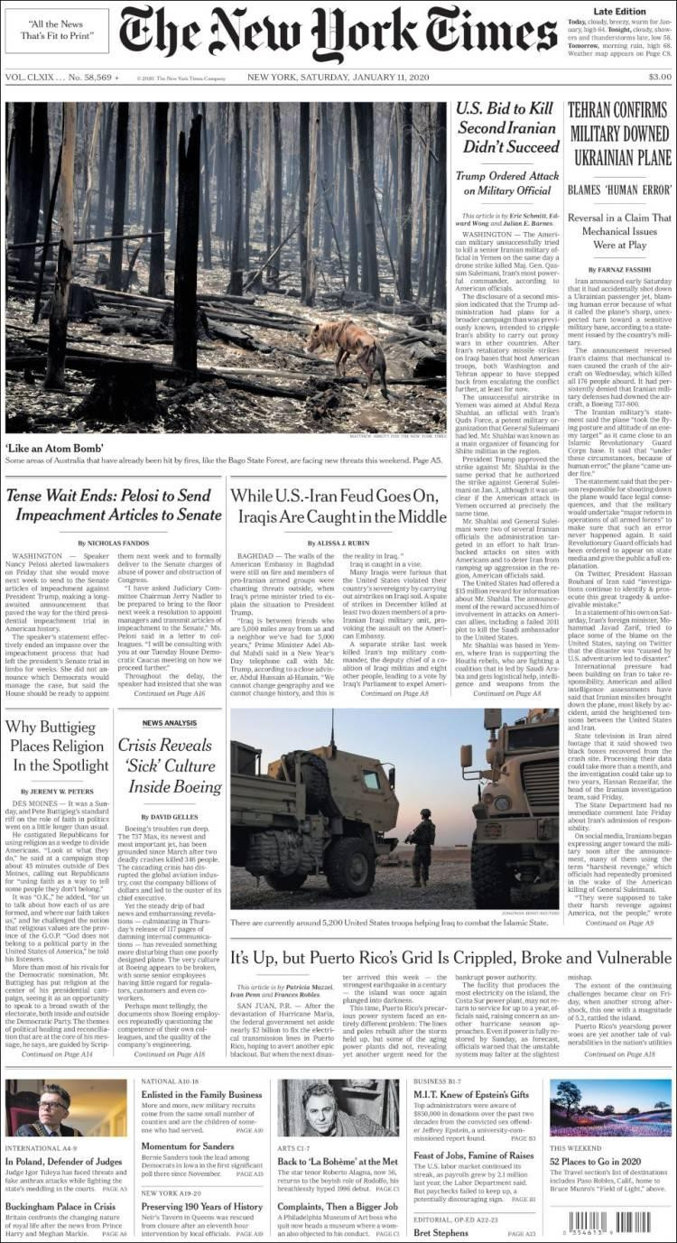 The New York Times, sábado 11-1-20