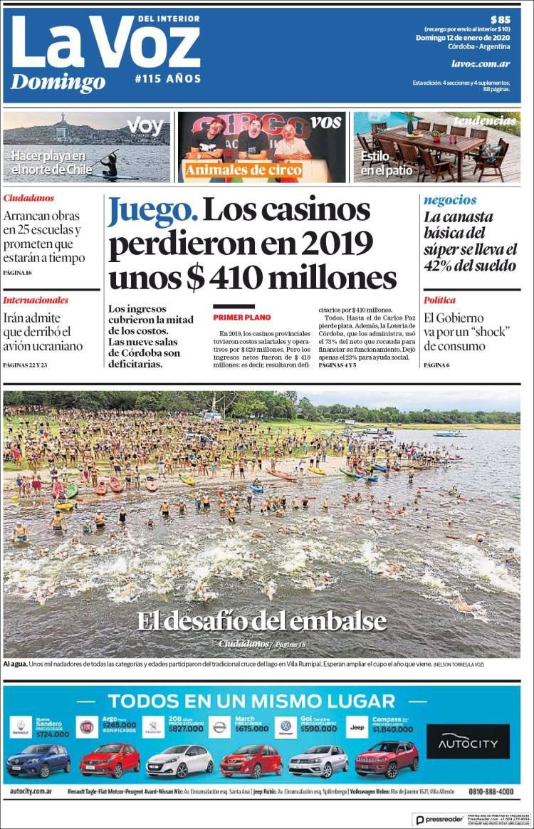 Tapas de diarios, La Voz, domingo 12 de enero de 2020	