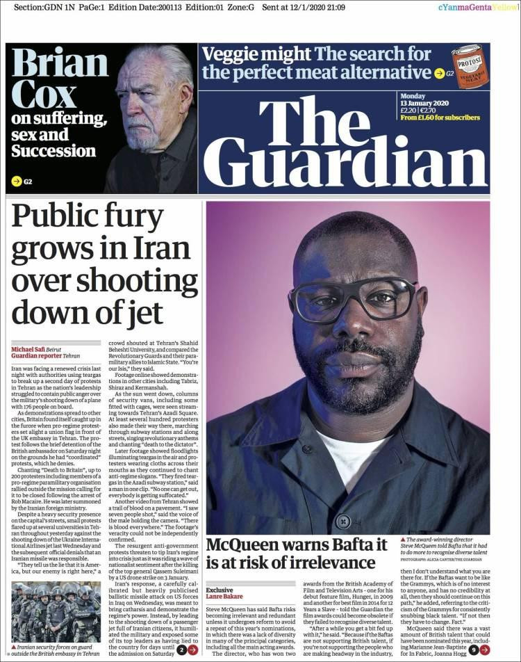 Tapas de diarios, Guardian, lunes 13 de enero de 2020