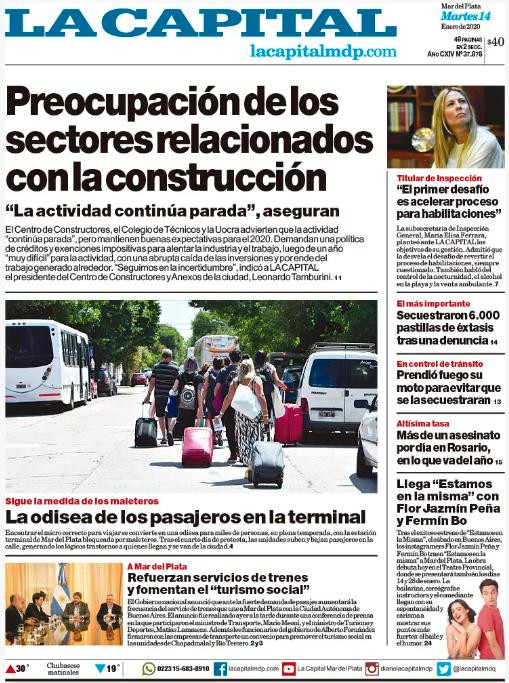 Tapas de diarios, La Capital de Mar del Plata, martes 14 de enero de 2020