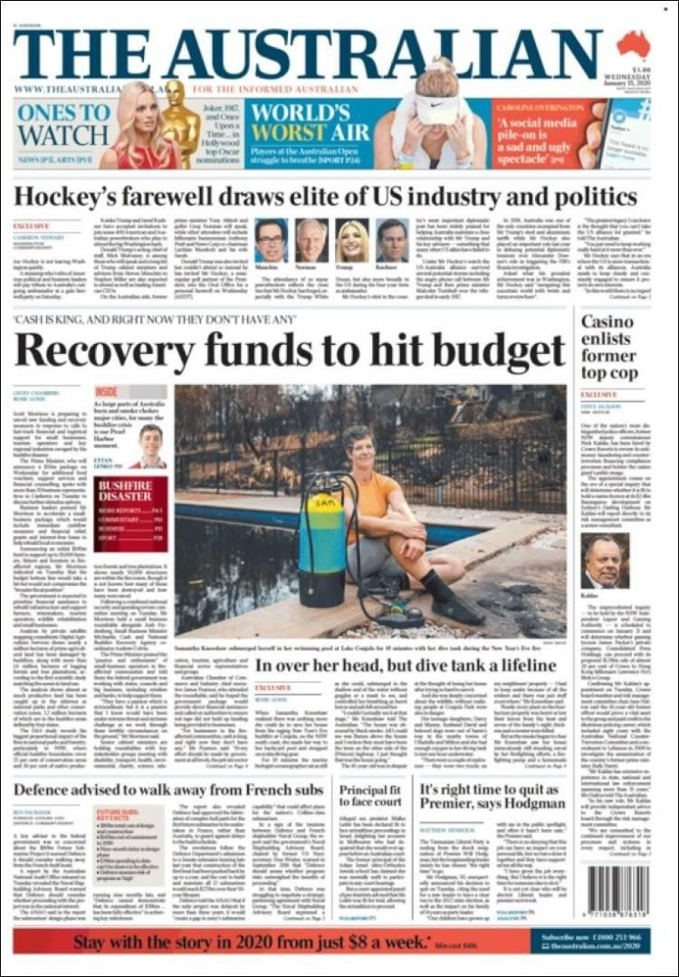 Tapas de diarios, The Australian de Australia, miercoles 15 de enero de 2019