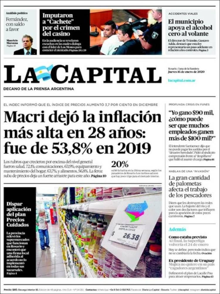 Tapas de diarios, La Capital, jueves 16 de enero de 2020