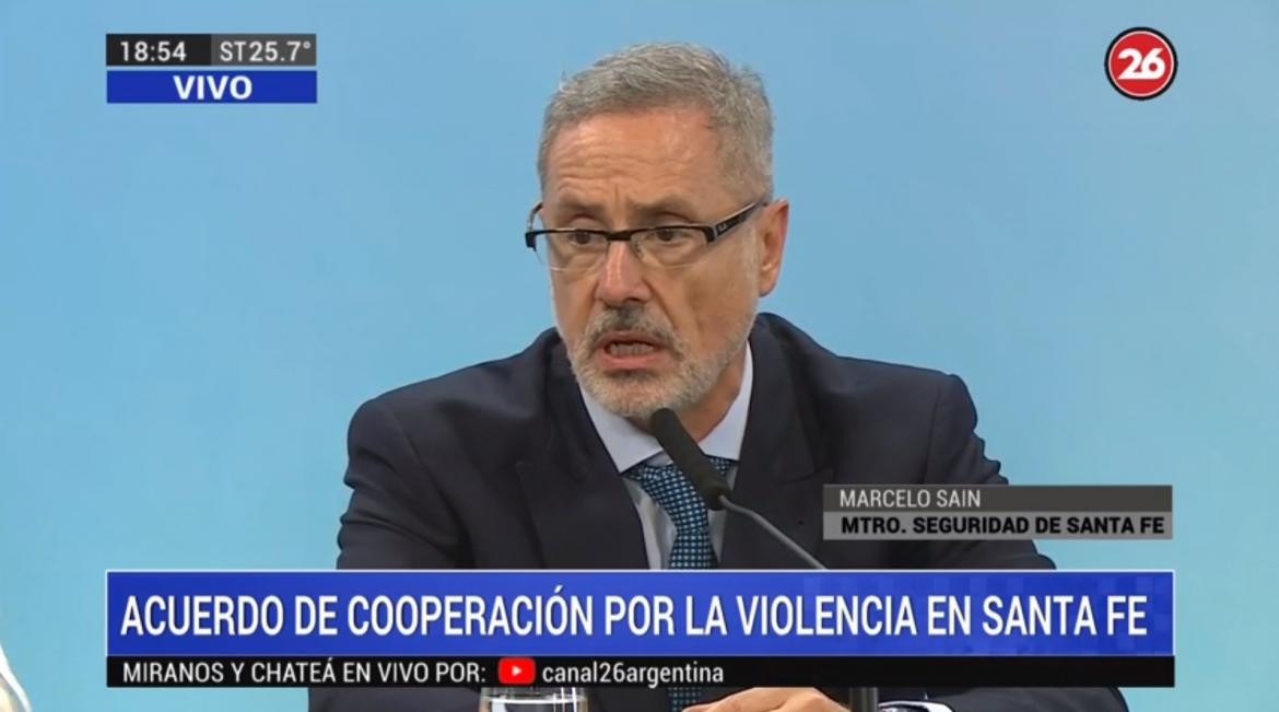 Marcelo Sain, ministro de Seguridad de Santa Fe, Casa de Gobierno, Canal 26