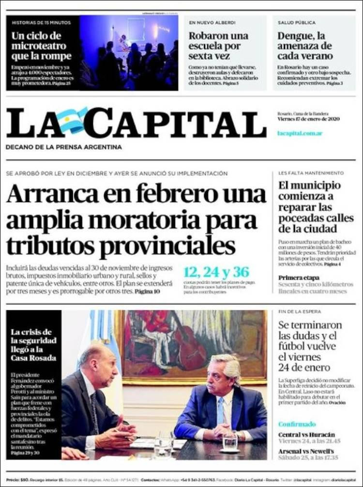 Tapas de diarios, La Capital, viernes 17 de enero de 2020|
