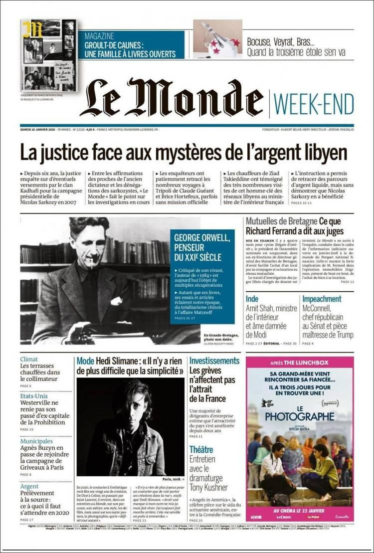 Tapas de diarios, Le Monde, sábado 18 de enero de 2020