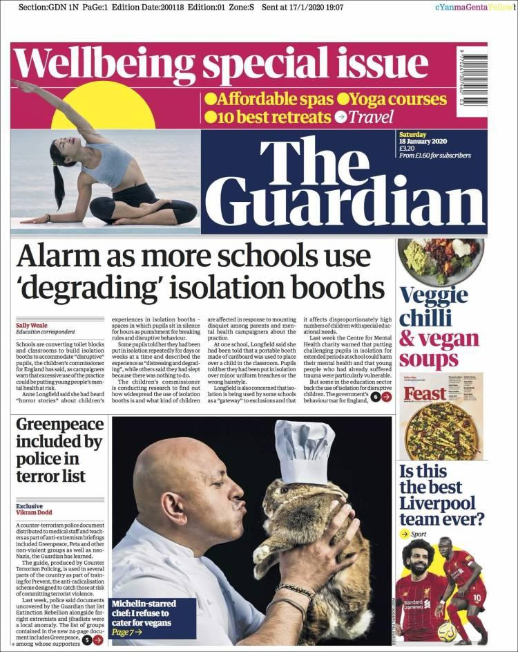 Tapas de diarios, Guardian, sábado 18 de enero de 2020