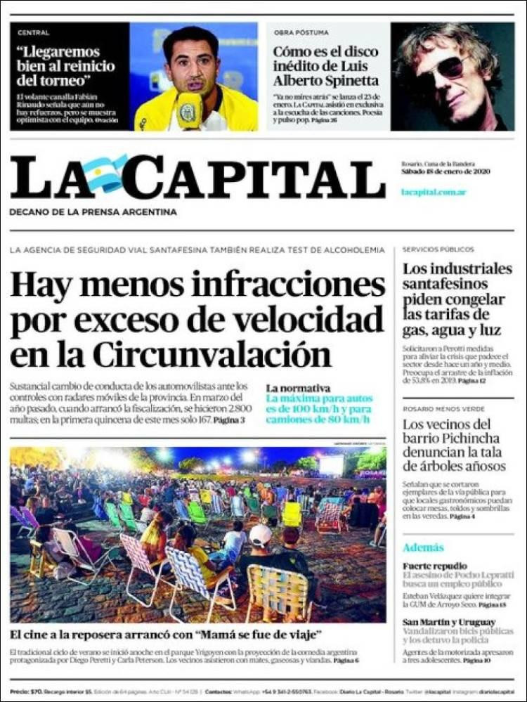 Tapas de diarios, La Capital, sábado 18 de enero de 2020