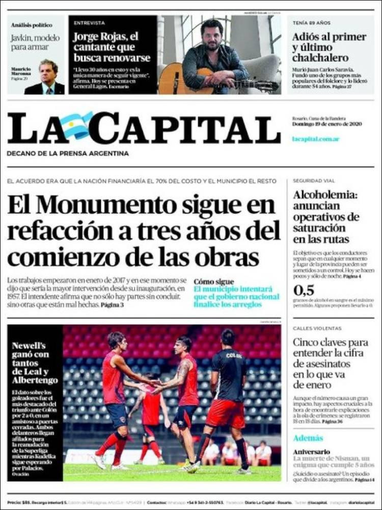 Tapas de diarios, La Capital, domingo 19 de enero de 2020
