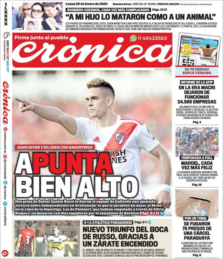 Tapas de diarios, Crónica, lunes 20 de enero de 2020