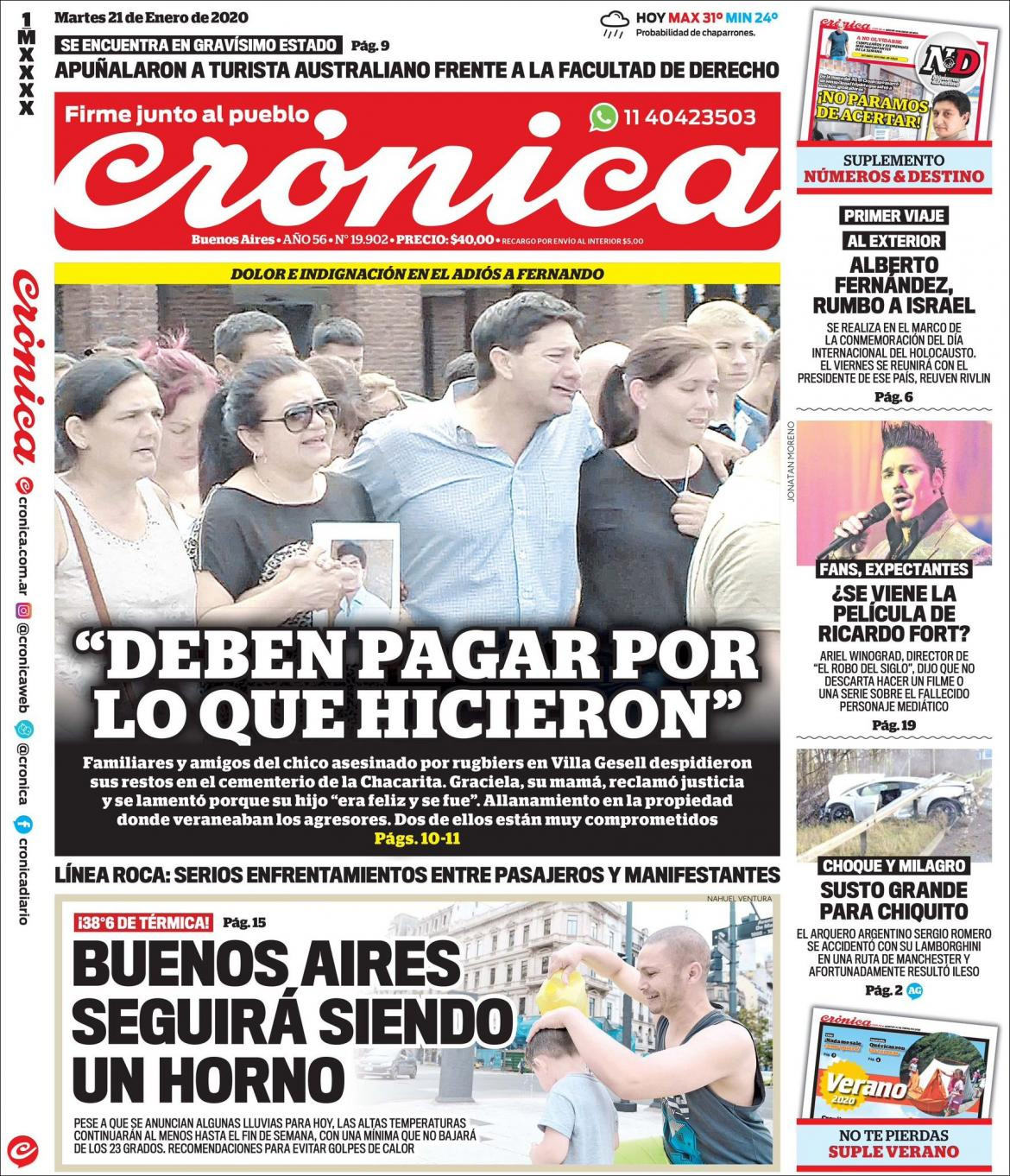 Tapas de diarios, Crónica, martes 21 de enero de 2020