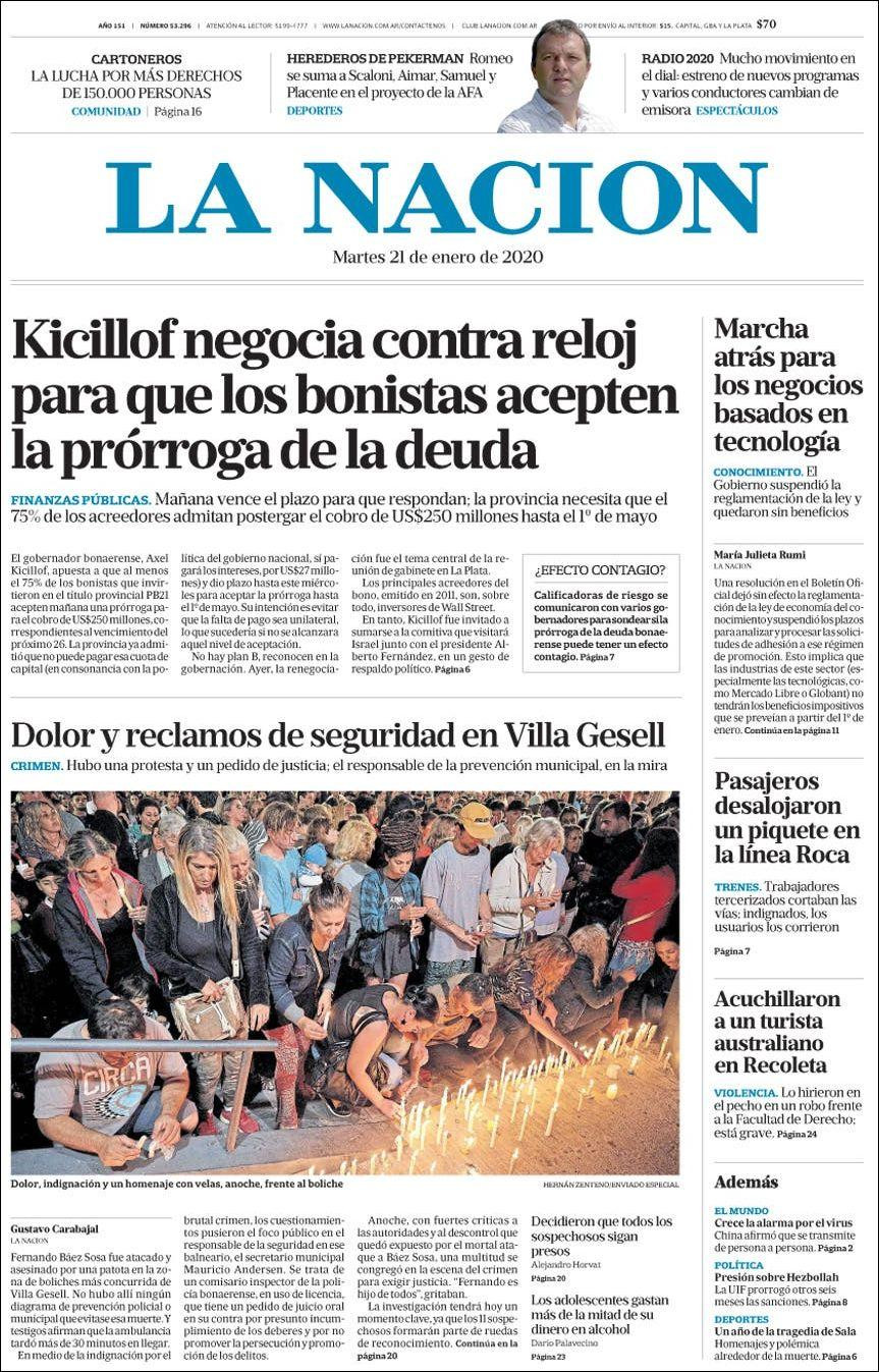 Tapas de diarios, La Nación, martes 21 de enero de 2020