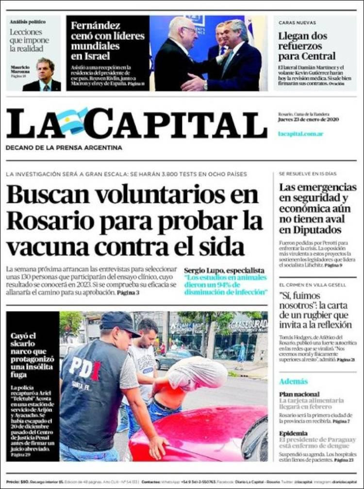 Tapas de diarios, La Capital, jueves 23 de enero de 2020