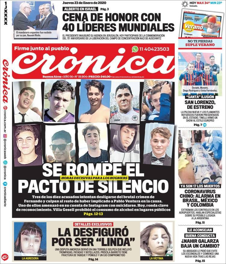 Tapas de diarios, Crónica, jueves 23 de enero de 2020