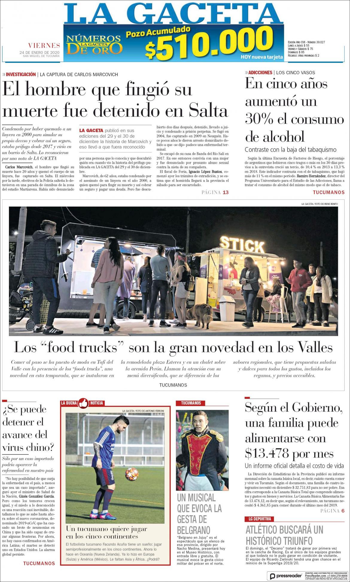 Tapas de Diarios, La Gaceta, viernes 24 de enero de 2020