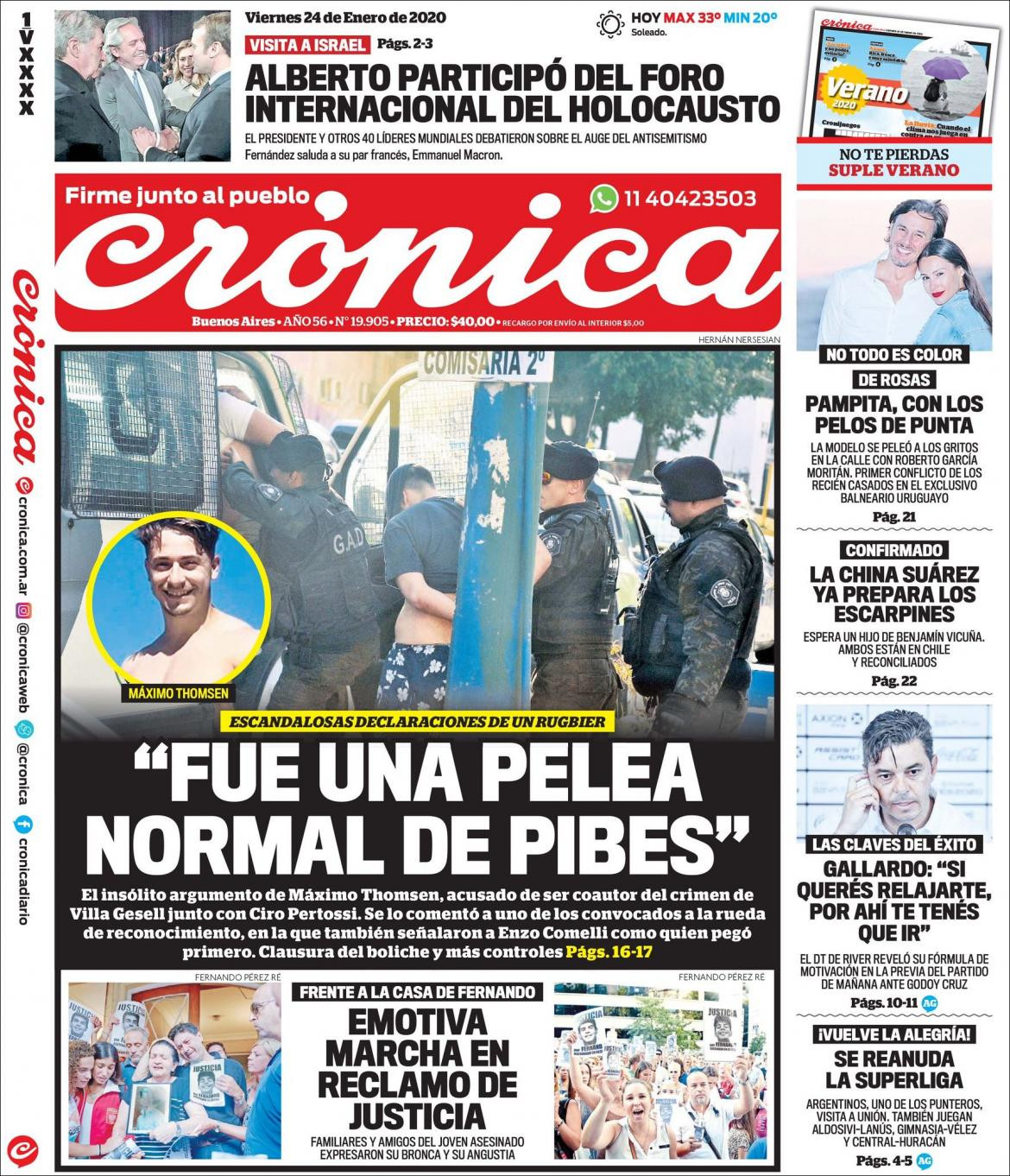 Tapas de Diarios, Crónica, viernes 24 de enero de 2020