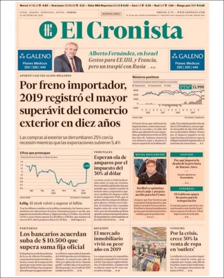 Tapas de diarios, El Cronista, viernes 24 de enero de 2020