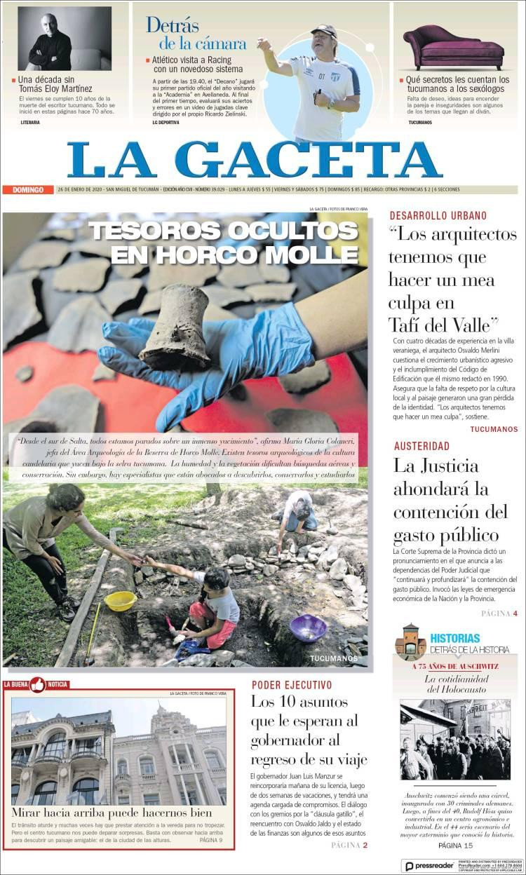 Tapas de diarios, La Gaceta, domingo 26 de enero de 2020
