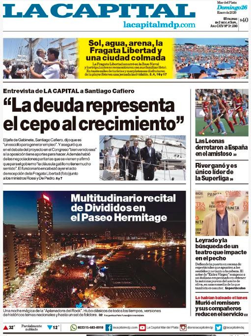 Tapas de diarios, La Capital de Mar del Plata, domingo 26 de enero de 2020