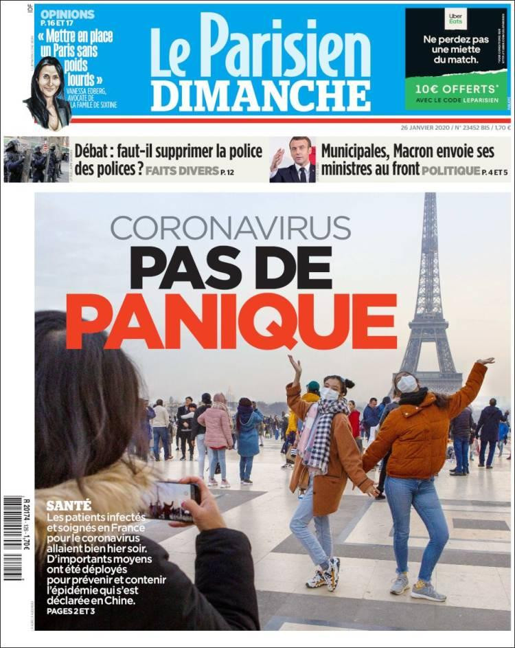 Tapas de diarios, Le Parisien de Francia, domingo 26 de enero de 2020