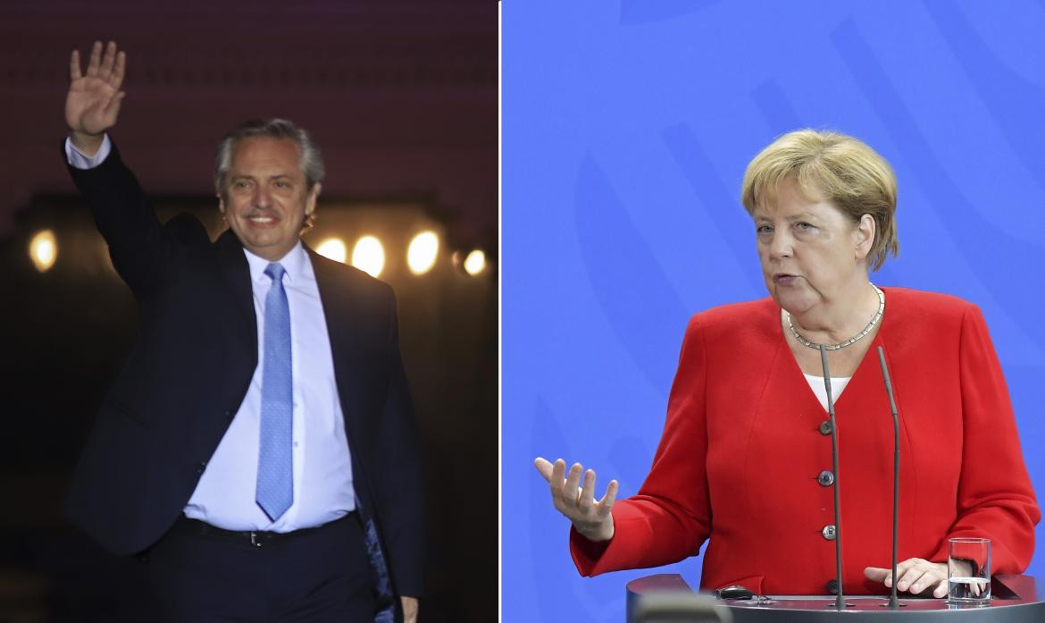Alberto Fernández y Angela Merkel 