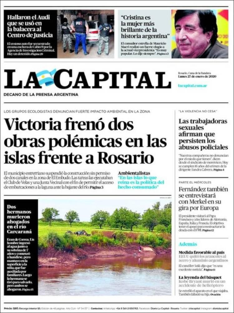 Tapas de diarios, La Capital lunes 27 de enero de 2020