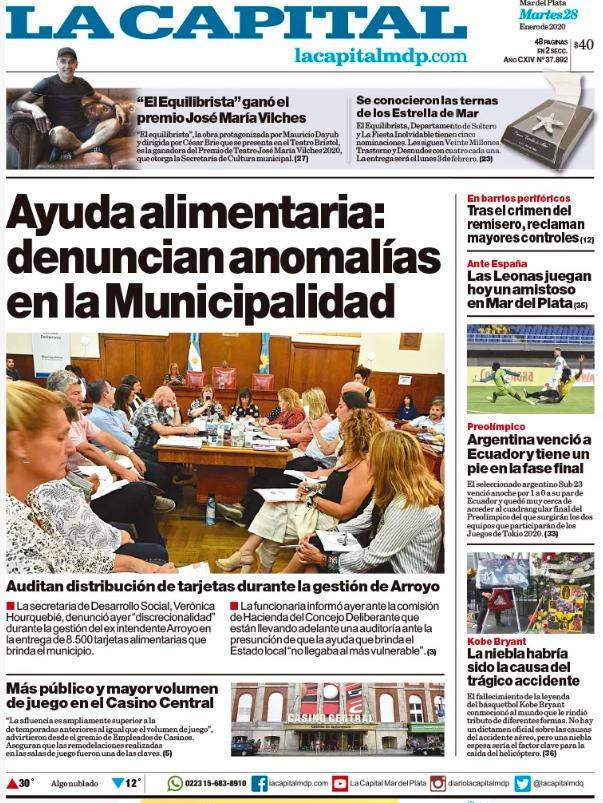 Tapas de diarios, La Capital de Mar del Plata, martes 28 de enero de 2020