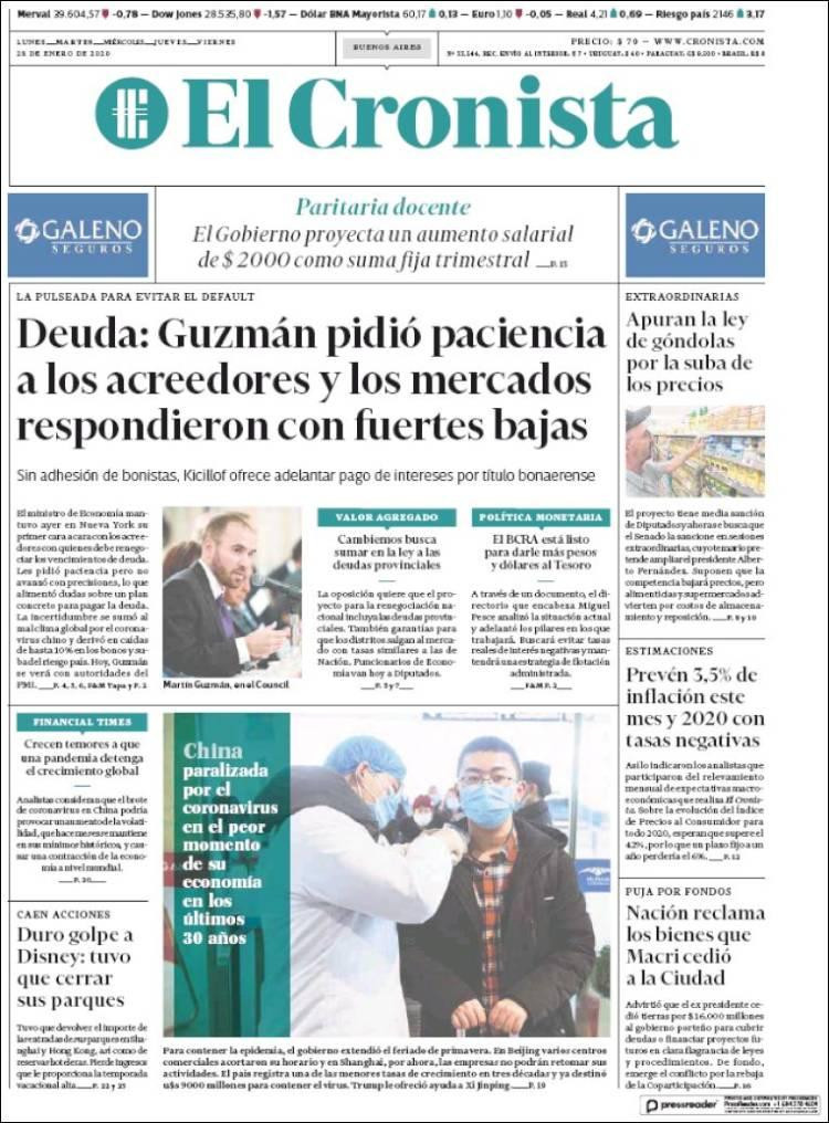 Tapas de diarios, El Cronista, martes 28 de enero de 2020