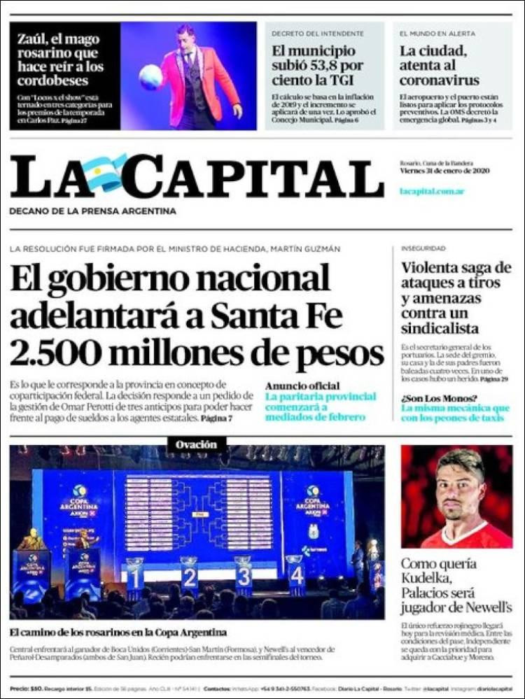 Tapas de diarios, La Capital, viernes 31 de enero de 2020	