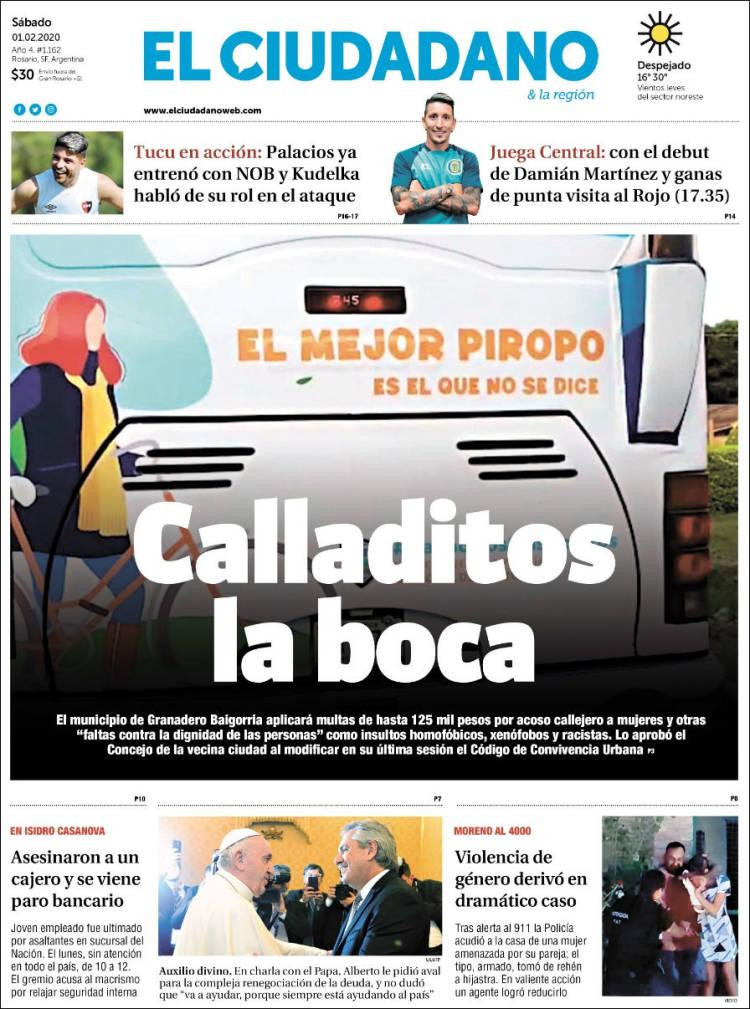 Tapas de diarios, El Ciudadano, sábado 1 de febrero de 2020	