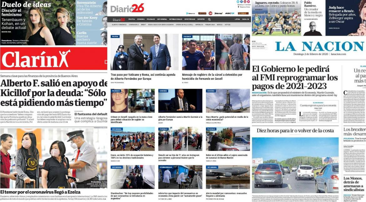 Tapas de diarios argentinos, domingo 2 de febrero de 2020	