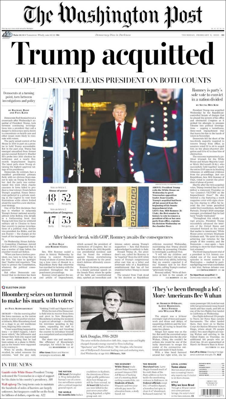 Tapas de Diarios, Washington jueves 6 de febrero de 2020