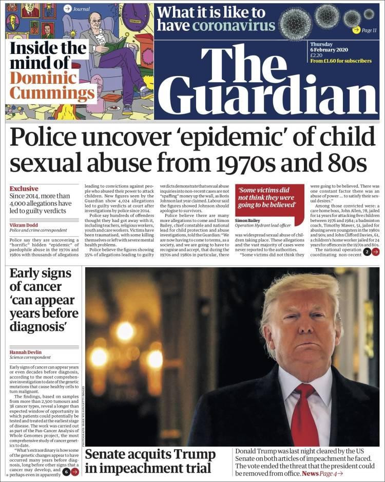 Tapas de Diarios, Guardian jueves 6 de febrero de 2020