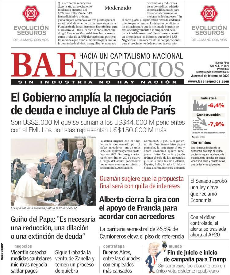 Tapas de Diarios, BAE jueves 6 de febrero de 2020