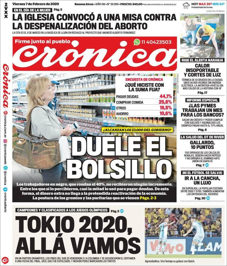 Tapas de Diarios, Viernes 07 de febrero de 2020, CRONICA