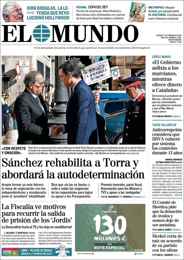 Tapas de Diarios, Viernes 07 de febrero de 2020, EL MUNDO