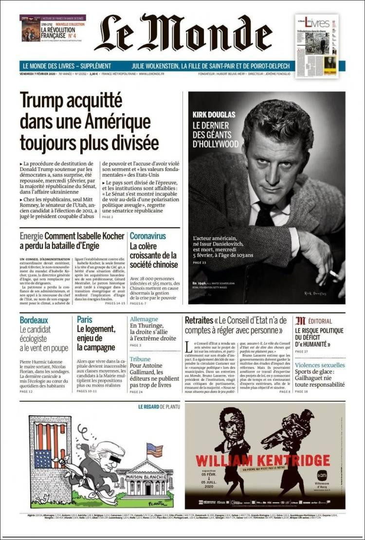 Tapas de Diarios, Viernes 07 de febrero de 2020, LE MONDE