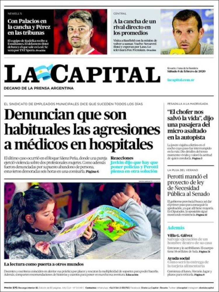 Tapas de Diarios, La Capital sábado 8 de febrero de 2020