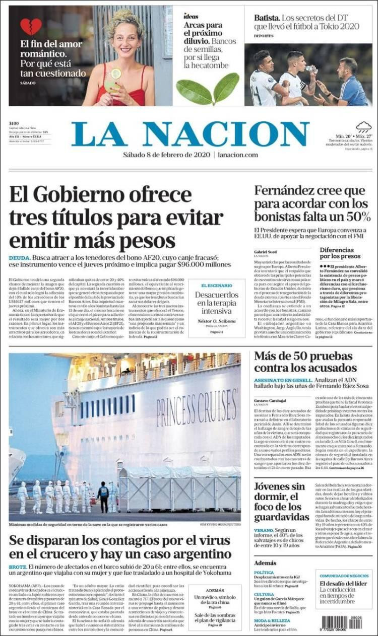 Tapas de Diarios, La Nación sábado 8 de febrero de 2020
