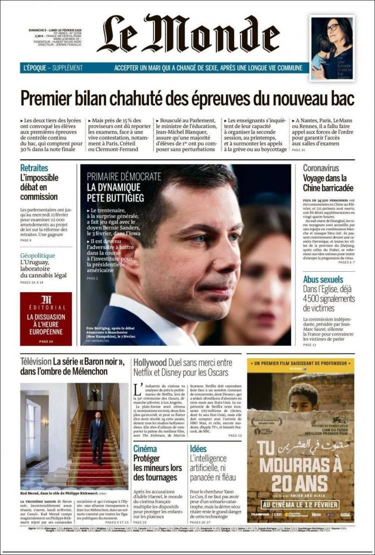 Tapas de Diarios, Le Monde lunes 10 de febrero de 2020