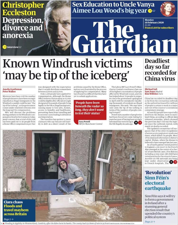 Tapas de Diarios, Guardian lunes 10 de febrero de 2020