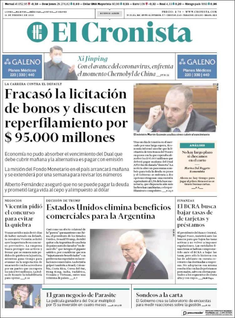 Tapas de Diarios, martes El Cronista 11 de febrero de 2020
