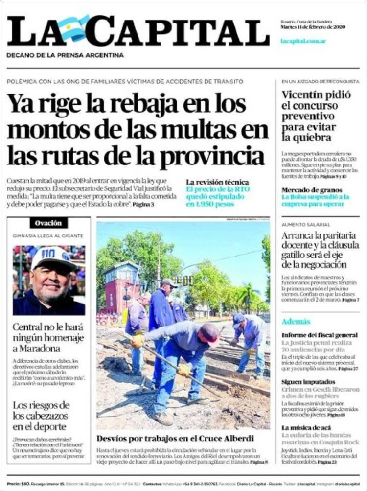 Tapas de Diarios, martes La Capital 11 de febrero de 2020