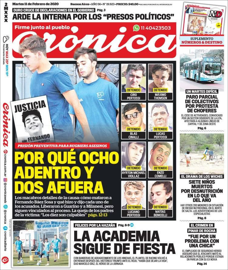 Tapas de Diarios, martes Crónica 11 de febrero de 2020