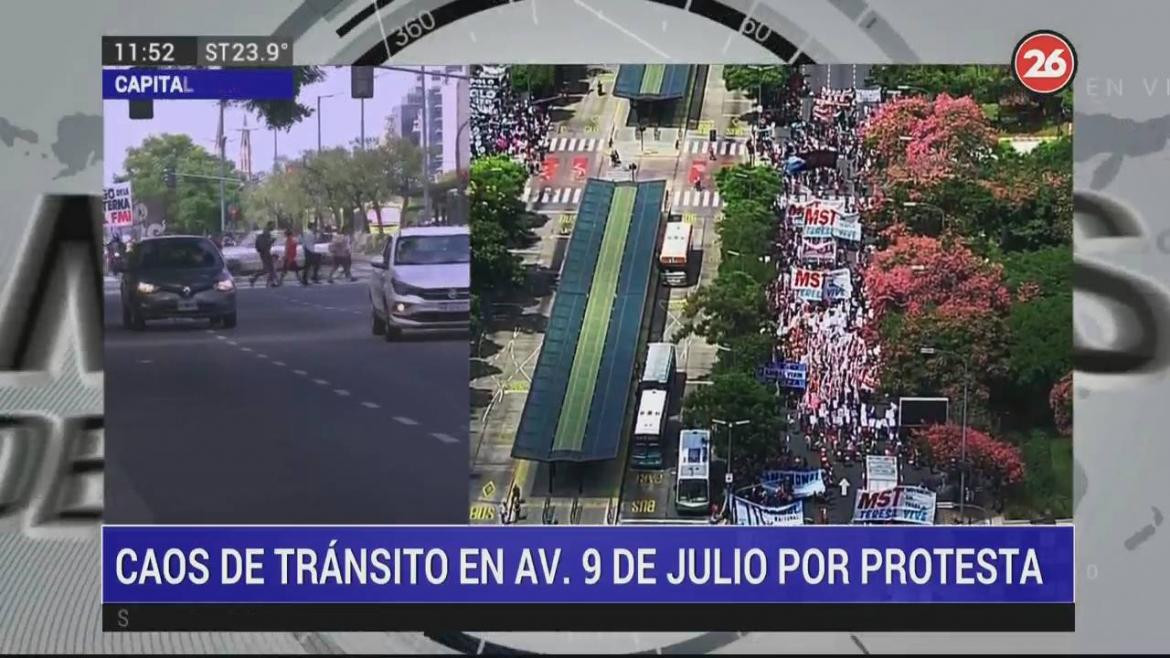 Caos de tránsito, corte en Avenida 9 de Julio e Independencia, marchas y protestas, CANAL 26	